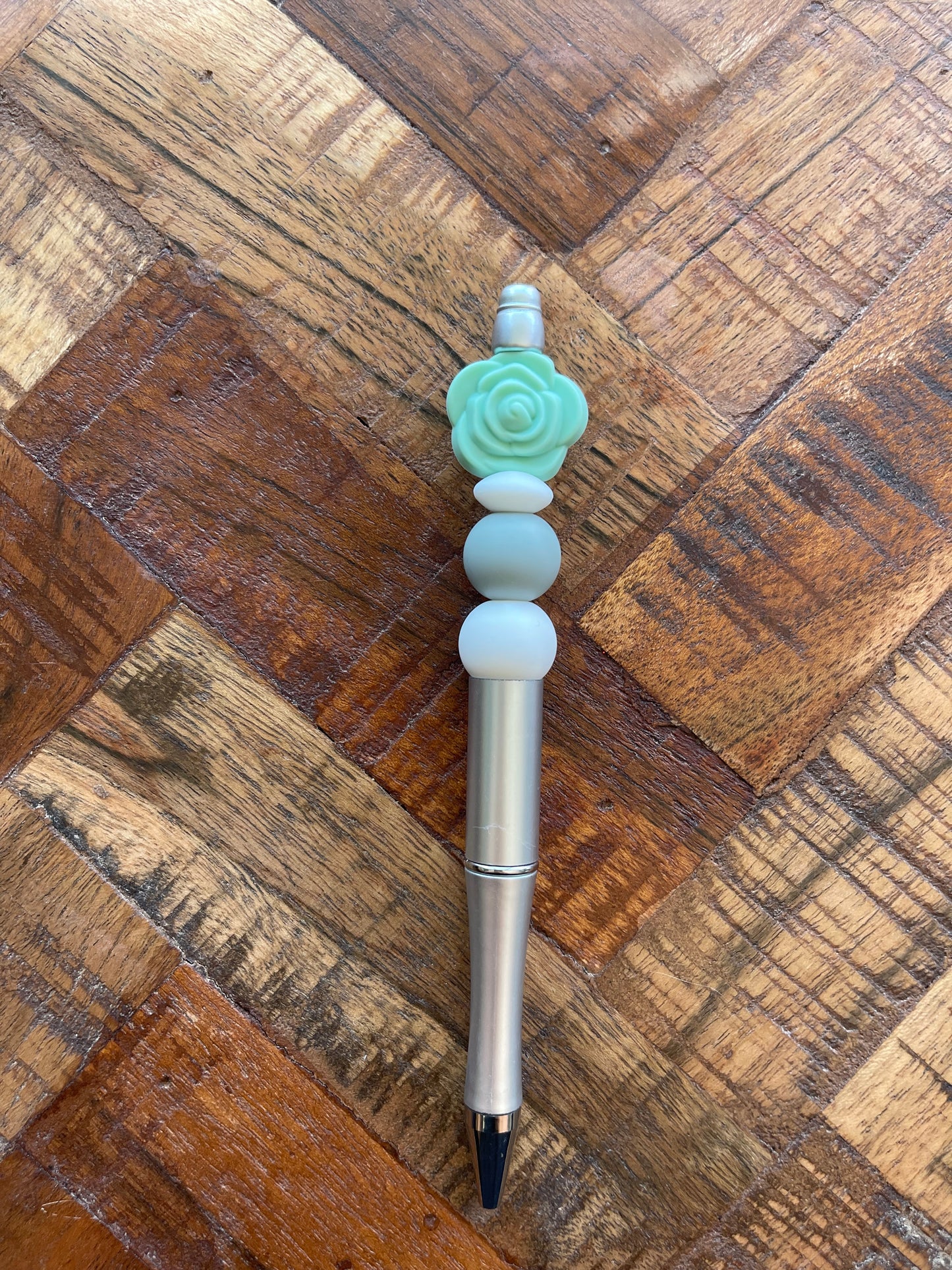 Minty Rose Beaded Pen